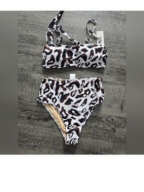 Beach Joy Leopard Print High Waist Bikini Set Size M EUC